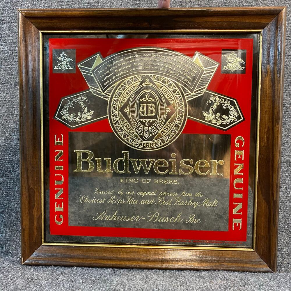 Vintage Budweiser King of Beers Bar Mirror 15x15 Anheuser Busch Genuine Sign